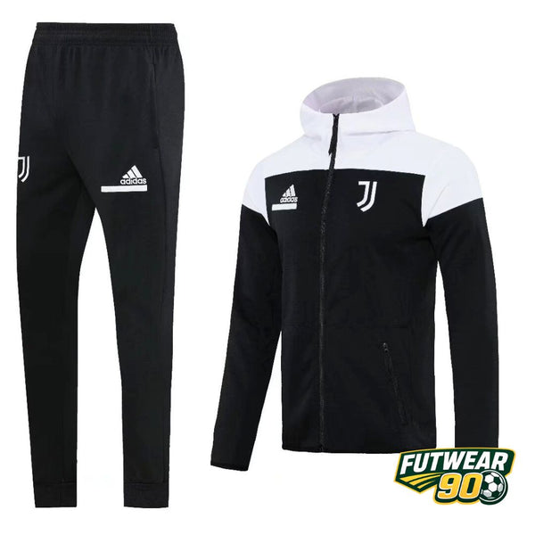 Juventus Black White Hooded Training Tracksuit