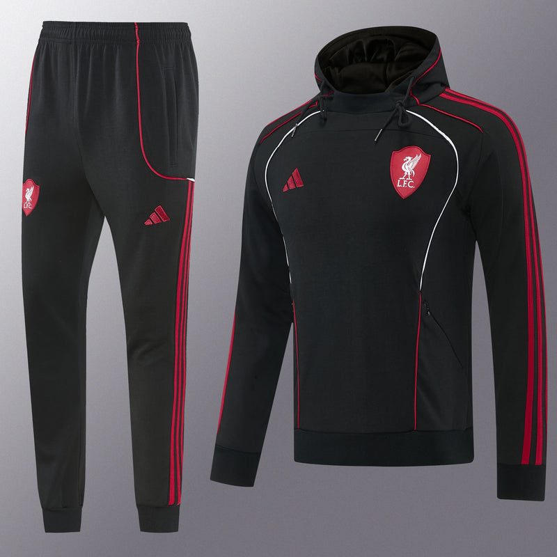 Liverpool Hooded Training Tracksuit Black Red