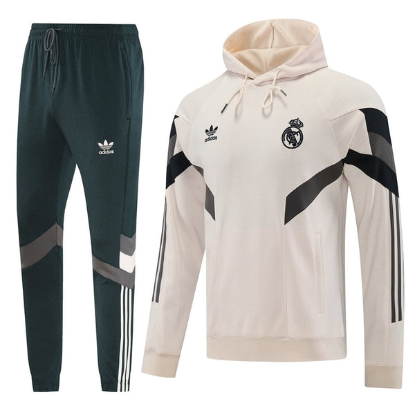 Real Madrid Originals Hooded Tracksuit Cream Green